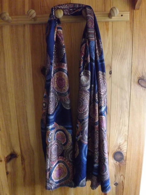 Écharpe / Foulard En Soie 100% Pure Du Vietnam - Couleur Mordoré Ocre Avec Reflets Bleu-vert - Unisexe