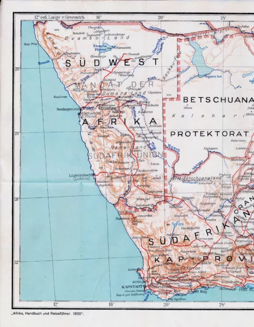 ZA Süd-Afrika South-Africa 1930 orig Karte Oranje Namibia Botsuana Lesotho Swasi