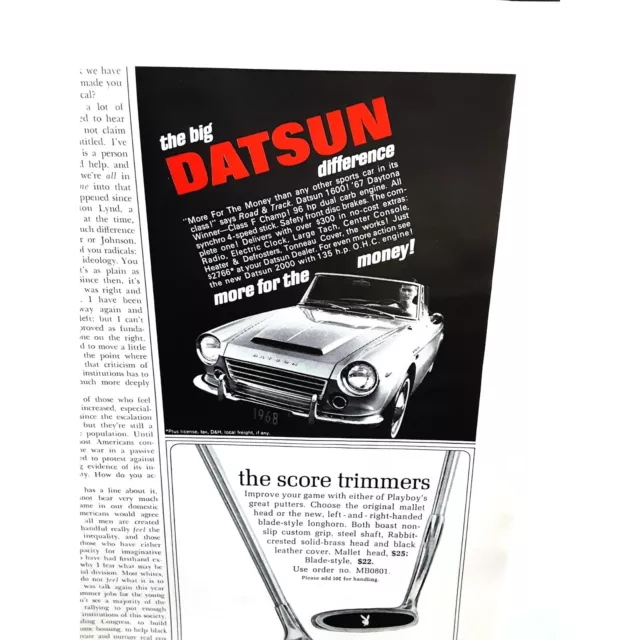 Vintage Datsun Car 1968 Original Ad empherma