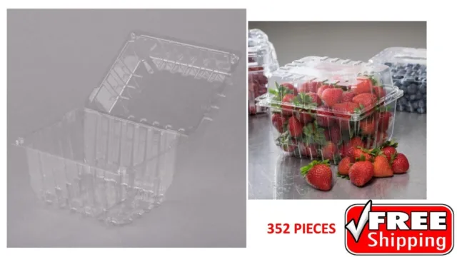 Produce Packaging 1 lb. Clear Vented Clamshell Produce Berry Container 352 PCS