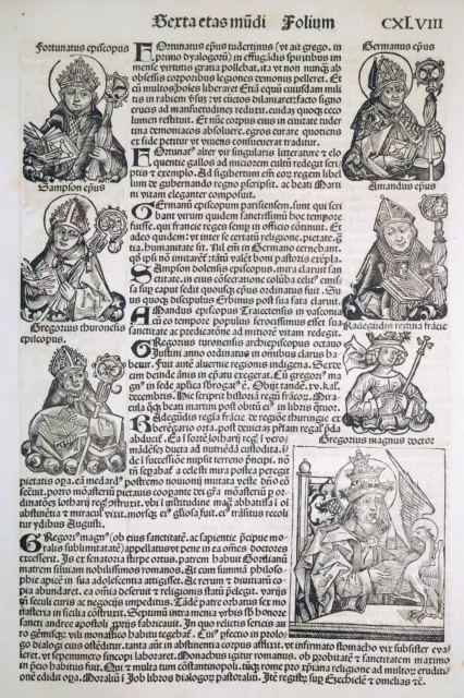 Holzschnitt, Papst Gregor der Große, H. Schedel, Weltchronik, 1493, M. Wolgemut