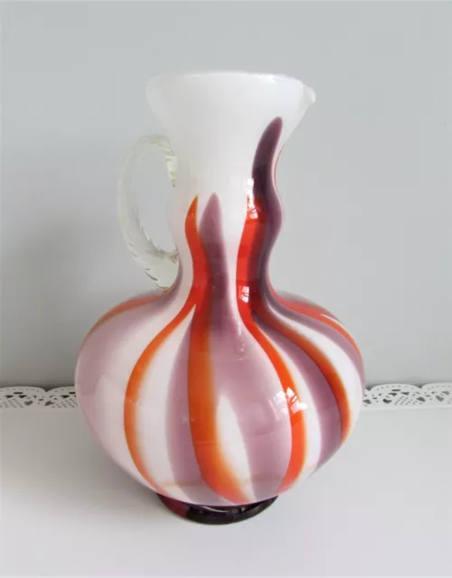 Vintage Carlo Moretti Murano Opaline Clear Cased Art Glass Jug Vase Orange 25cm