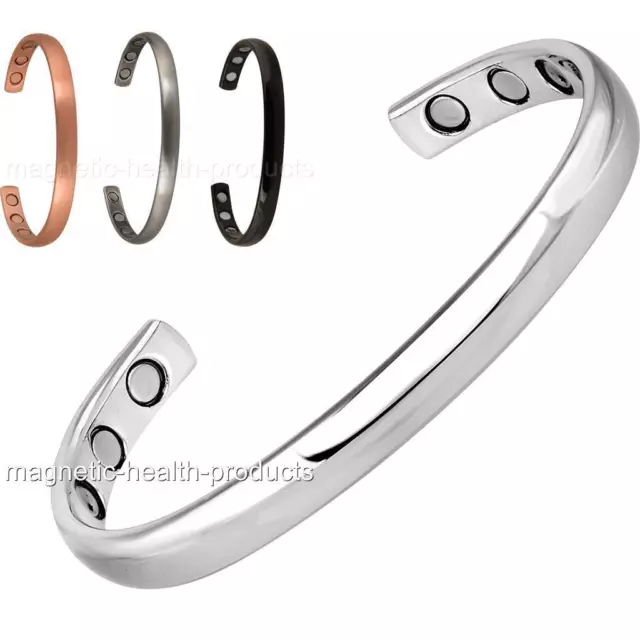 Mens Ladies Copper Magnetic Healing Bangle Silver Bracelet Arthritis Pain Relief