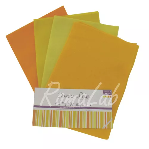 Confezione 8 fogli di feltro A4 in mix Dovecraft multipack toni giallo arancio