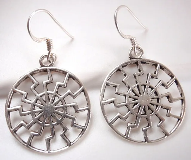Aztec Style Design Dangle Earrings 925 Sterling Silver Corona Sun Jewelry round