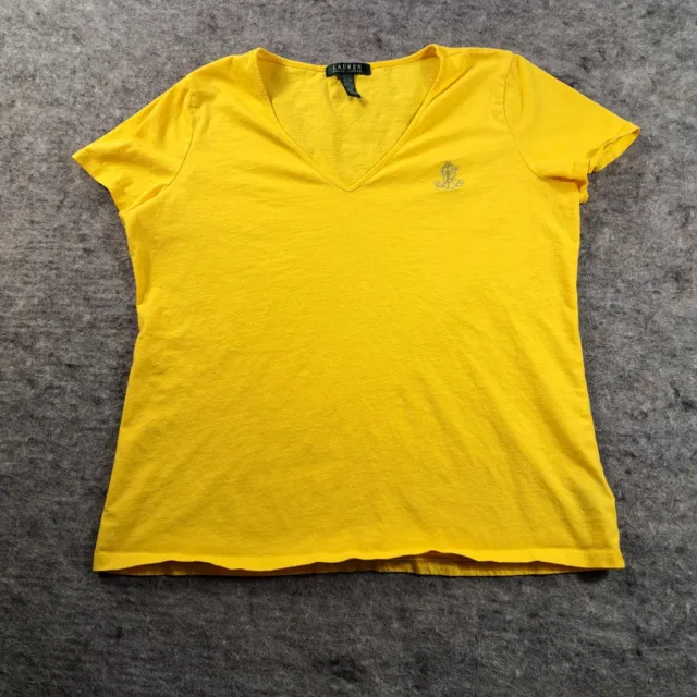 LRL Lauren Ralph Lauren Shirt Womens XL Yellow Short Sleeve V Neck Logo