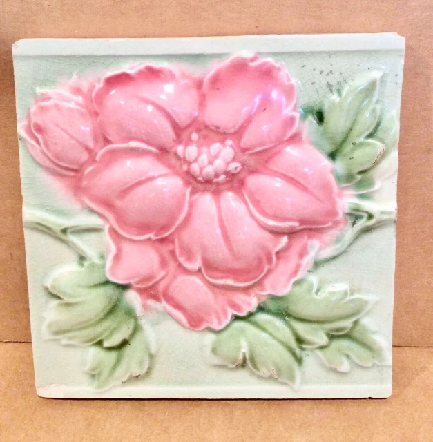 Rose Tile Japan, Art Nouveau  1920s, Japanese, 6x6, Ceramic