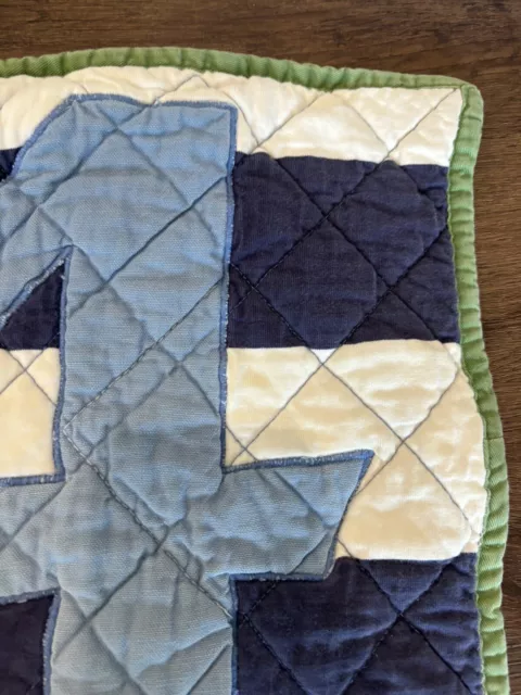 Pottery Barn Kids Toddler Baby Crib Quilt Pillow Sham Navy Stripe Green Blue # 4 3