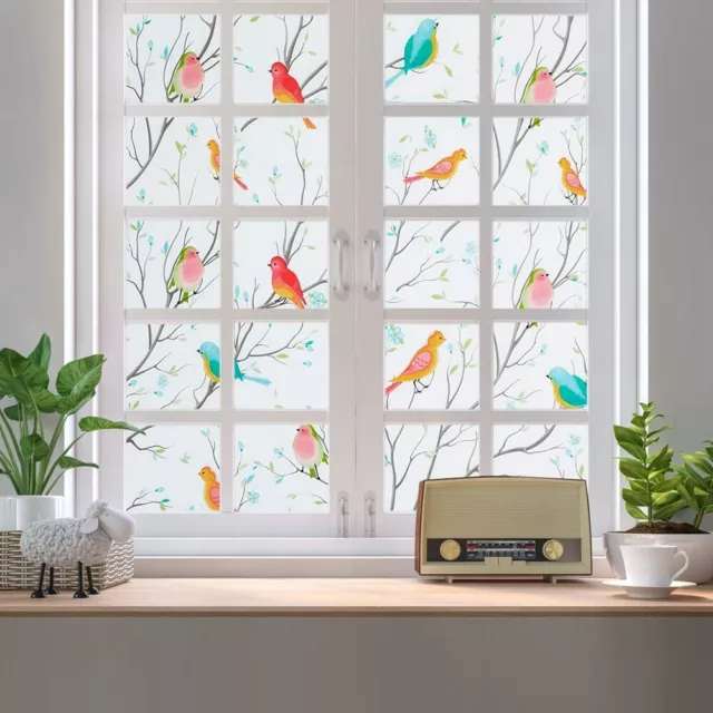 Window Film Non-Adhesive Frosted Bird Decorative Glass Film Static Cling Stained