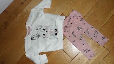 Baby Girls Pink Leggings & White L'Sleeved Sweatshirt Outfit, Set, age 0-3 mths