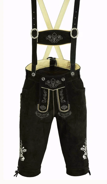 Trachtenlederhose Herren - Kniebund Schwarz - 100% Wildleder