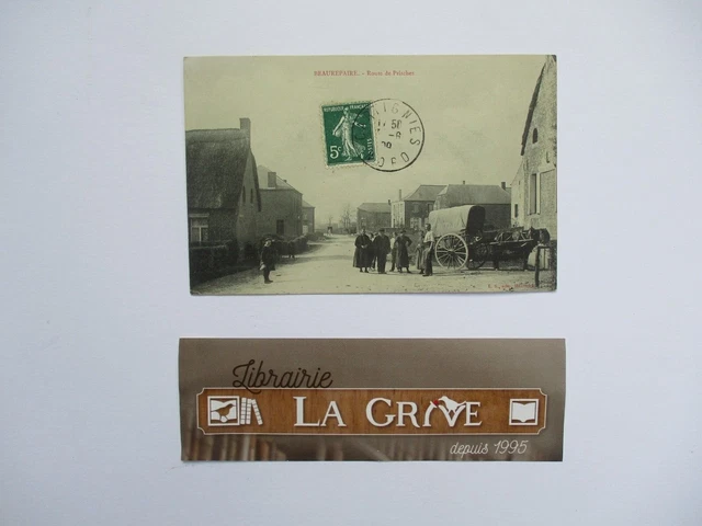 Carte postale ancienne, 59 BEAUREPAIRE - Route de Prisches, Animée, attelage