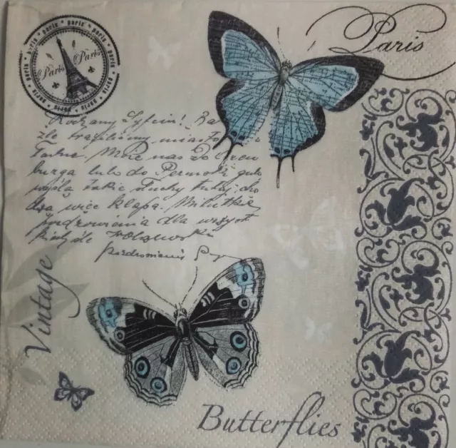 4 x paper napkins for decoupage, butterfly.4 Servilletas decoradas mariposas