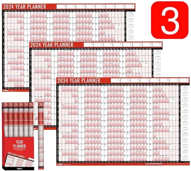 3 X 2024 A1 Full Year Annual Yearly Wall Planner Home Office Calendar