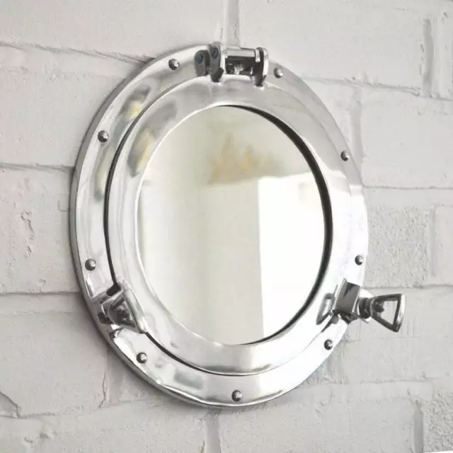 17''Aluminum Porthole Mirror With Silver Finish - Nautical Ship Wall Home Décor