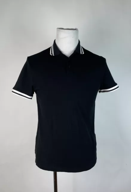 ASOS Design - contrast tip trim men's black Cotton muscle fit polo shirt Medium