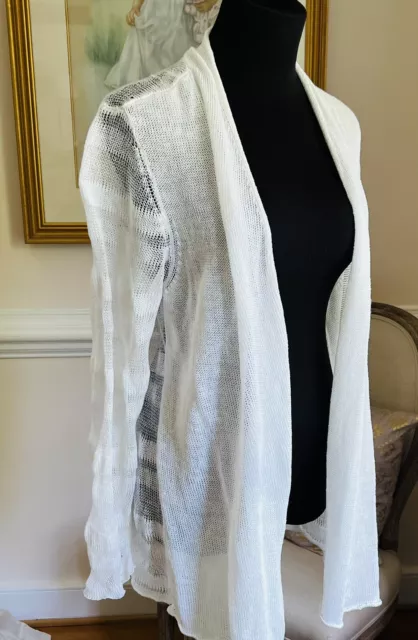 Eileen Fisher White Organic Linen Open Front  Summer Cardigan Women’s Sz XL