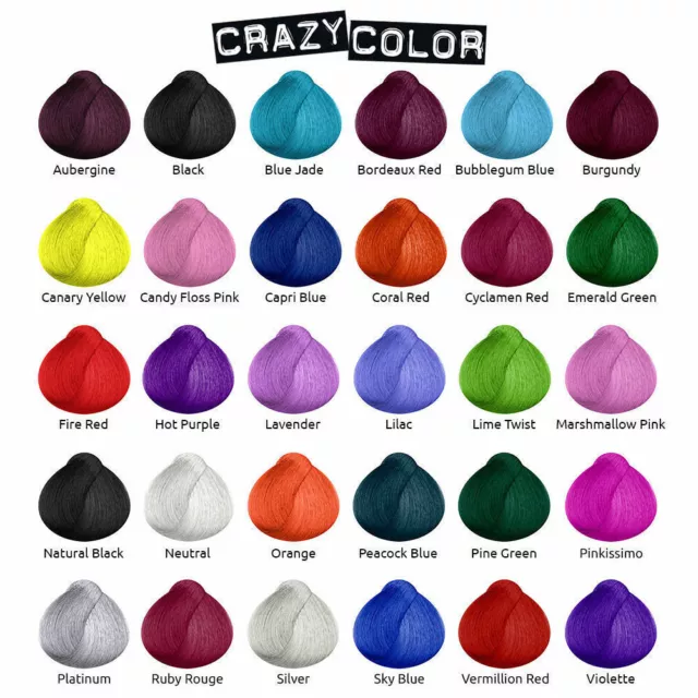 2X CRAZY COLOR SEMI PERMANENT HAIR DYE 100ml -All colors -Free & fast *UK POST*