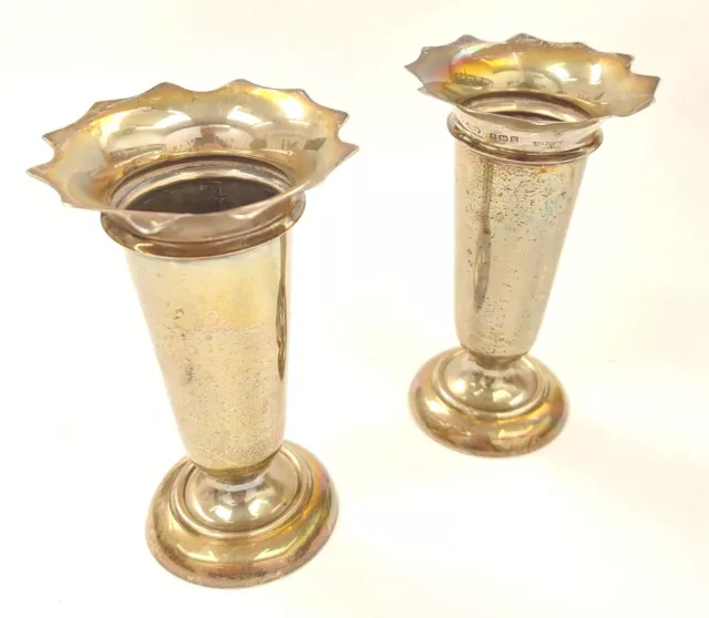 Pair Of Antique Bud Vases Sterling Silver Deakin Francis Ltd Hallmarked 1917/18