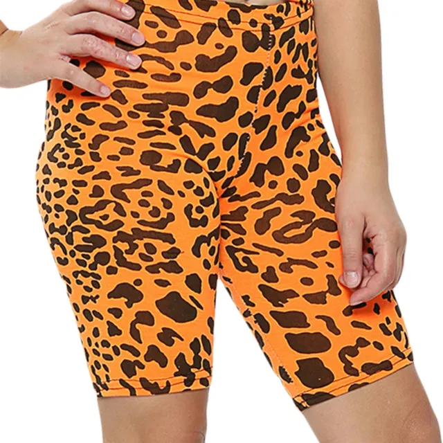 Kids Girls Cycling Shorts Leopard Print Orange Summer Shorts Knee Length Pants