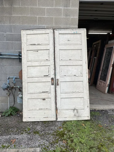 MK 2 pair antique raise panel pocket doors painted 61 x 84.25 x 1 7/8