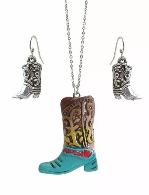 Horse & Western Jewellery Jewelry Western Boots Necklace & Earrings Set - Silver