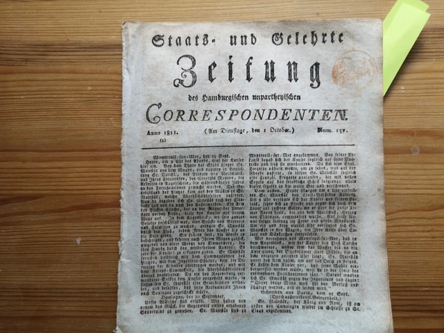 1811 Zeitung Hamburg 157 Cuxhaven Hafen / Hamburg Schifffahrt unter Napoleon
