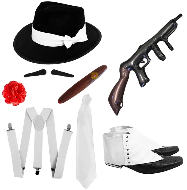 SET COSTUME UOMO Gangster Anni 20 Vestito Fantasia Al Capone Mafia