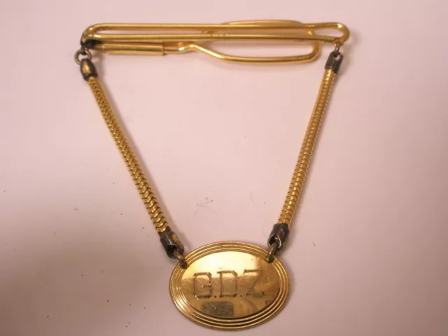 =GDZ Engraved Monogram Initial Letter Snake Chain Vintage Pendant Tie Bar Clip