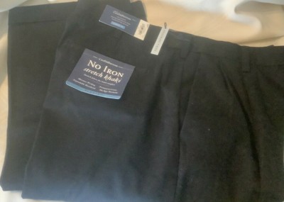 Croft & Barrow Pleated BLACK Khaki Pants Men's Size 34X34 Stretch No Iron 34
