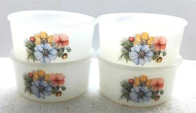 Ramequins Arcopal Lotus vintage lot de 5 | Français bols à dessert en verre de lait | fleurs orange années 70 | €45