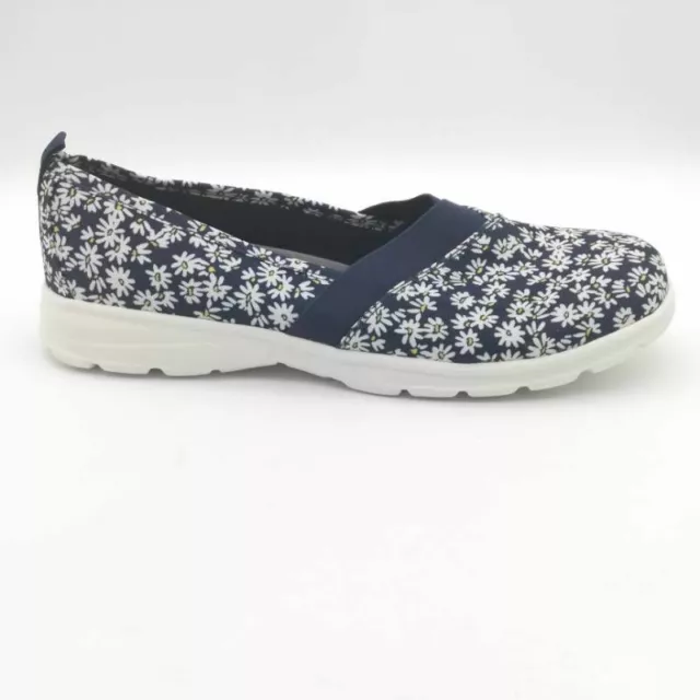 Lands End Womens Comfort Flat Shoes Navy Blue Floral Lightweight Slip On 8.5B