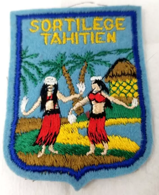 Sortilege Tahitien Patch Tahitian Spell Hulu Dancers Huts Vintage 1970s