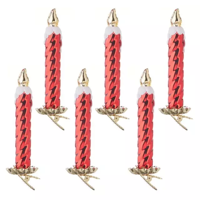 6" Wavy Red Clip-On Glass Candle Christmas Ornament Set of 6