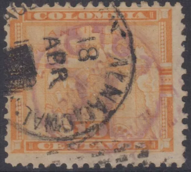 PANAMA 1903-04 ISSUED IN COLON Sc F12 variety INVERTED HANDSTAMPS "R COLON" USED
