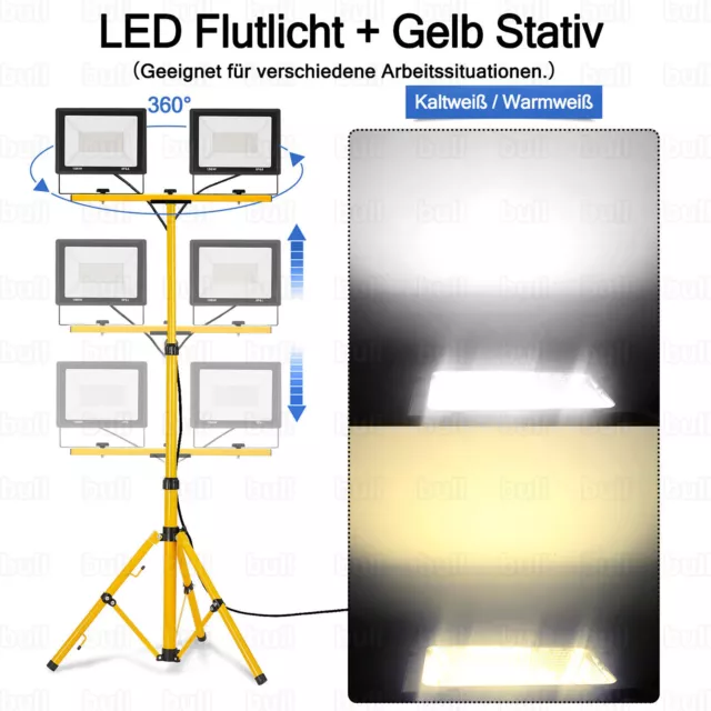 LED Fluter Flutlicht mit Stecker Baustrahler Scheinwerfer Gelb Stativ Leuchte 3