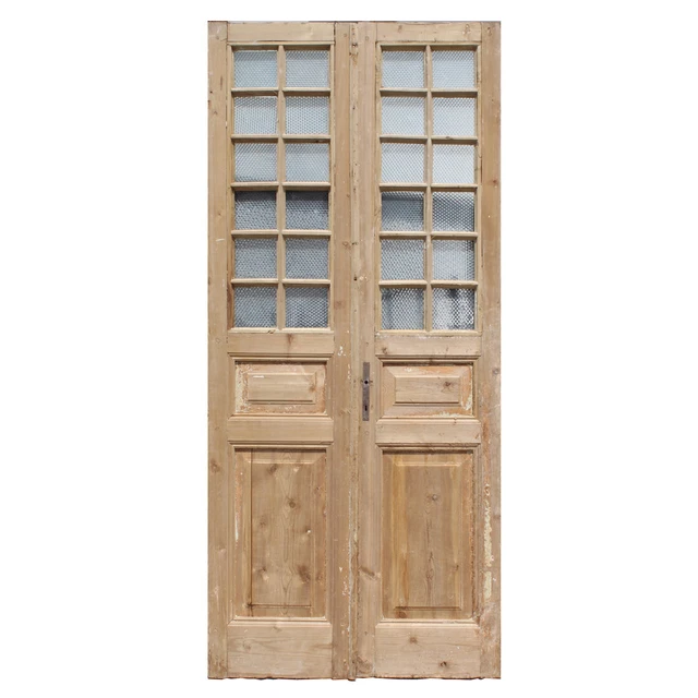 Antique Pair of 43" French Double Doors with Textured Glass, NED2237