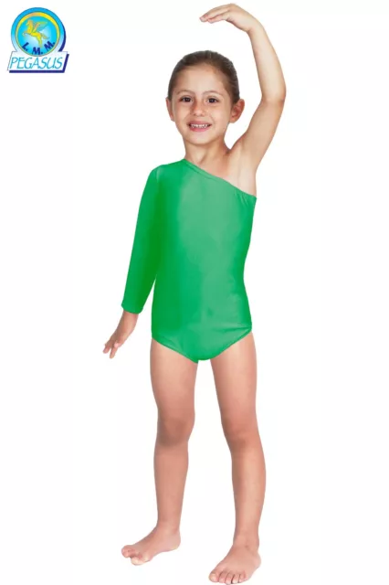 Body Danza Lycra Monospalla Manica Lunga Verde Baby made in italy