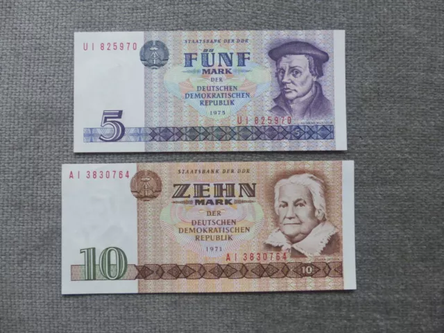 5 10 Fünf Five Zehn Mark 1971 1975 DDR GDR Deutschland Geldschein Banknote UNC