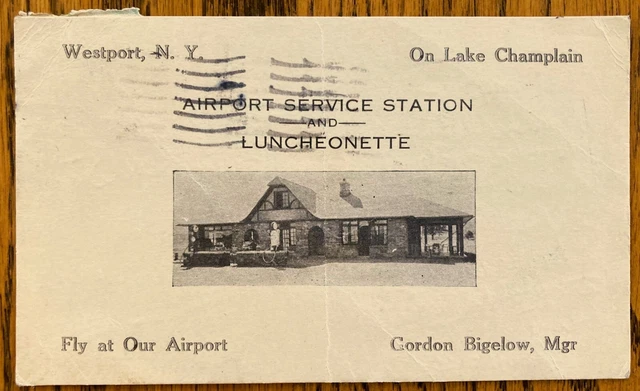 WESTPORT, NEW YORK: Airport Service Station & Luncheonette, 1939 pmk