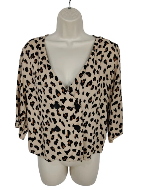 CAMICIA CAMICETTA CASUAL Da Donna Bershka Taglia Xsmall Tan Stampa Leopardata Abbottonata EUR 14 20 PicClick IT