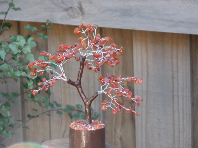 Large Carnelian Crystal Gemstone Tree - 240mm Tall - Wooden Base, Crystal Chips