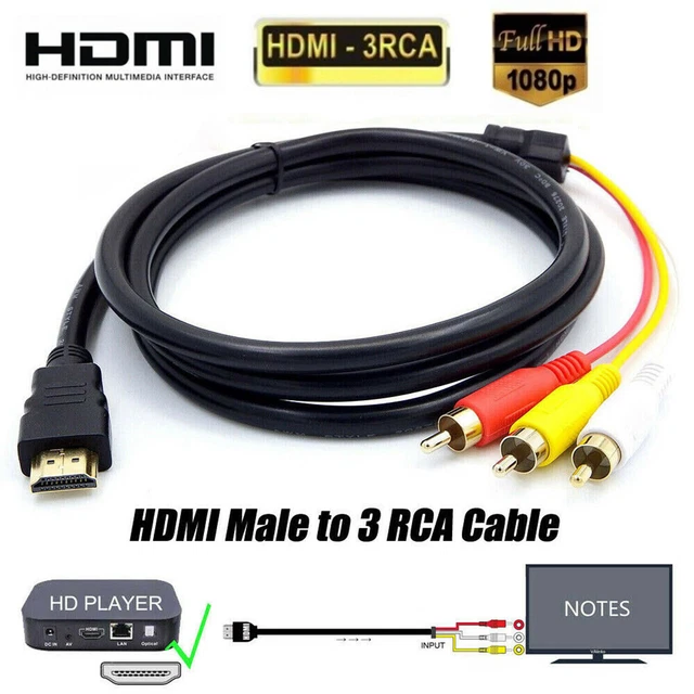 HDMI MALE TO 3 RCA RGB Male AV Video Audio Adapter Cable For DVD Player