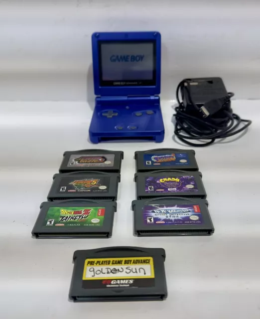 Nintendo Game Boy Advance SP Azul Cobalto AGS 001 Probado Funcionando + Cargador + 7 Gm