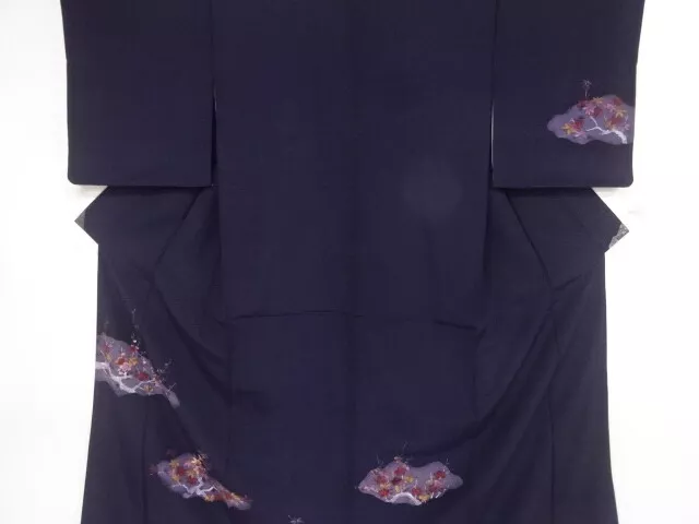 85618# Japanese Kimono / Antique Kimono / Embroidery/  Cloud & Ume Blossom