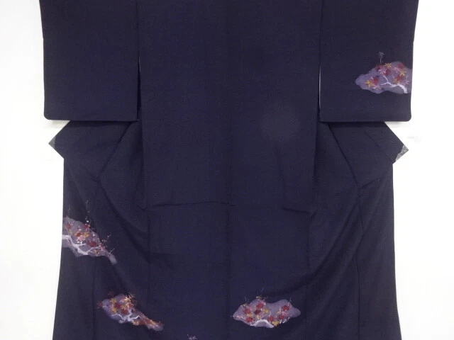 85618# Japanese Kimono / Antique Kimono / Embroidery/  Cloud & Ume Blossom