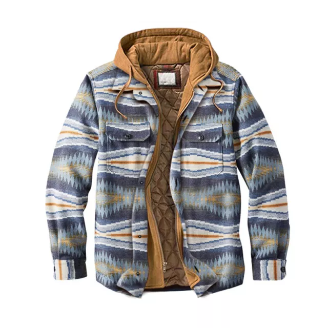 Mens Warm Thick Shirt Jacket Quilted Lined Plaid Flannel Hooded Coat Sweatshirts