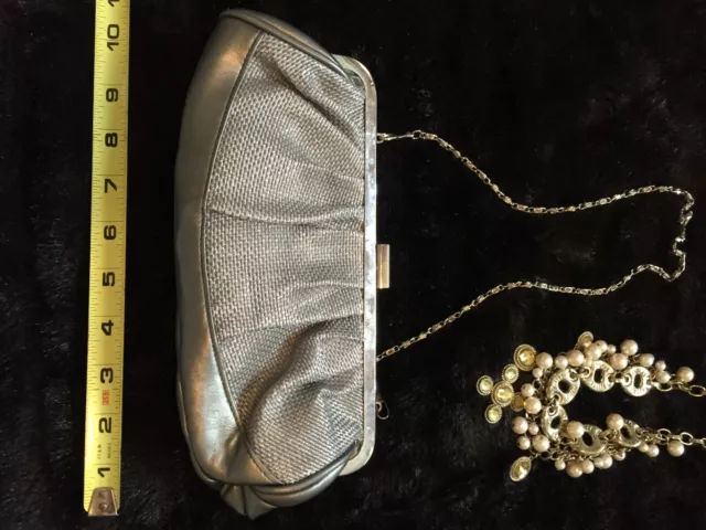 Pearl Cluster necklace with small cocktail clutch purse adjustable metal strap 3