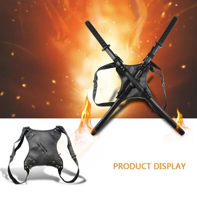 Imbracatura supporto fodero posteriore doppia spada con cinturino in PU a spalla nuovo P0R2 K5B5