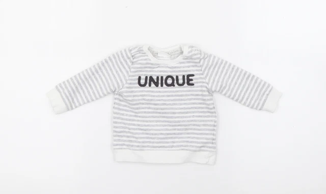 Maglione pullover in cotone bianco a righe F&F bambino taglia 0-3 mesi a scatto - unico